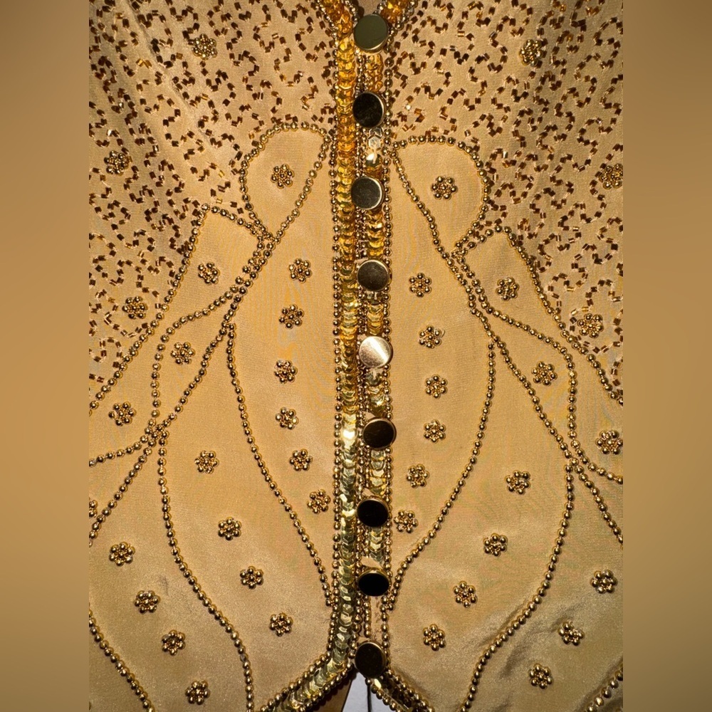 Vintage Spenser Jeremy Silk Beaded Vest Gold Sequin Embellished Size M Evening - Picture 3 of 5
